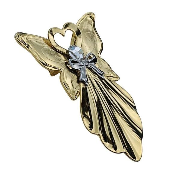 Vintage Jane Glass Crystal Gold Tone Heart Angel Brooch Pin Signed - Picture 5 of 7